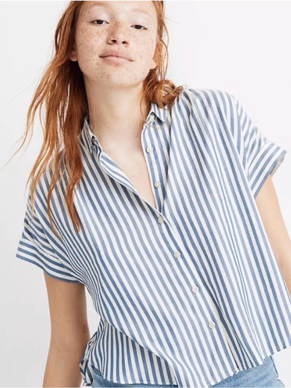 Madewell Women’s Blue & White Striped Hilltop Shirt